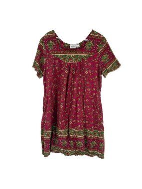 Vermont Country Store Women 1X Floral Dress Pink Prairie Cottagecore Peasant